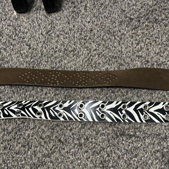 Womens Belts Set of 2 Suede Leather Studded and Animal Zebra Print - Picture 4 of 10